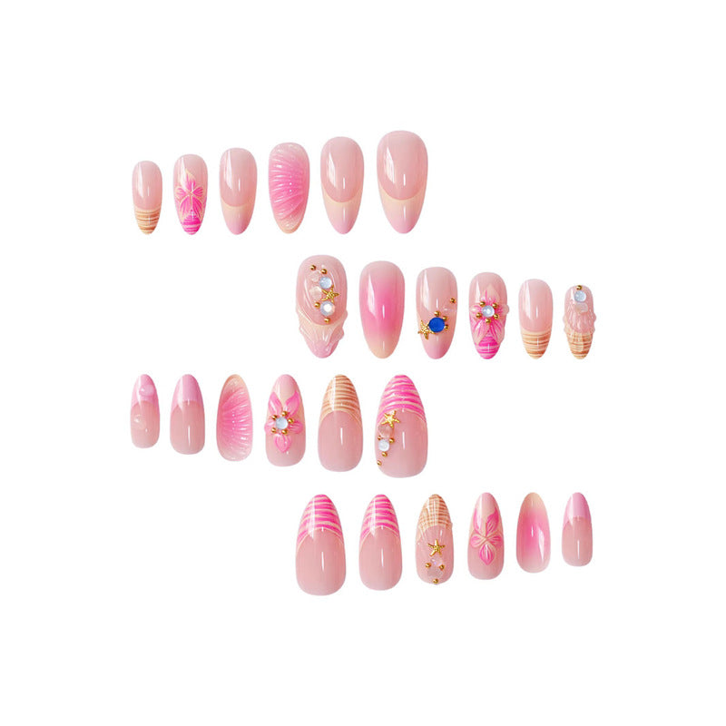 Artistic Press-On Nail Set with Floral and 3D Accents Bowlift