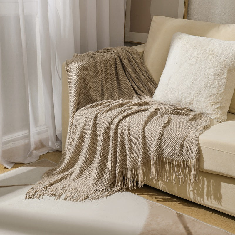Textured Fringe Throw Blanket Bowlift