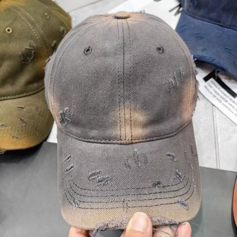 Men's Distressed Denim Baseball Cap Bowlift