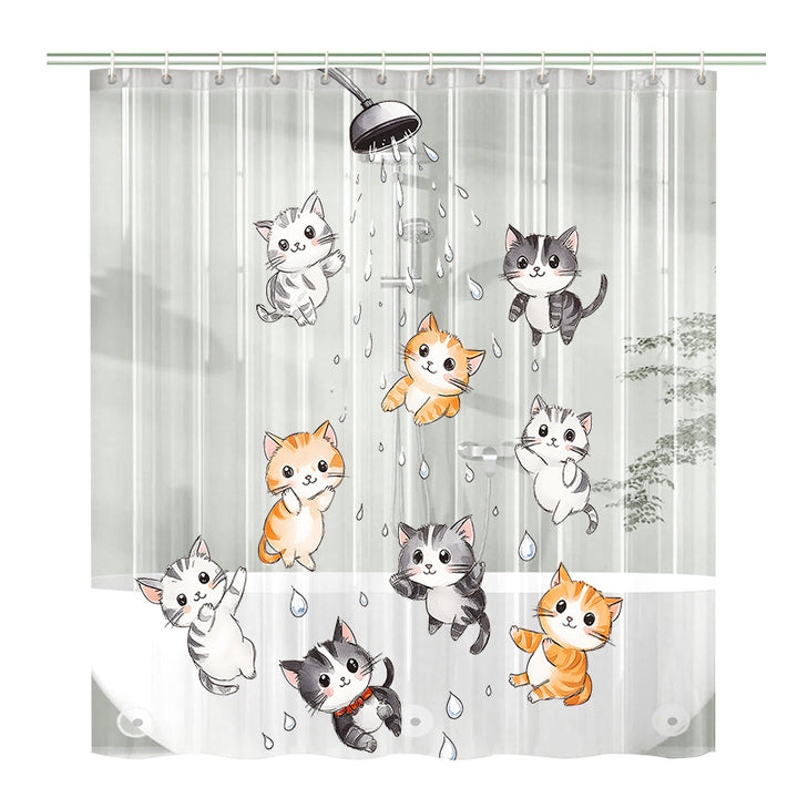 Cute Cartoon Cat-Themed Shower Curtain Bowlift
