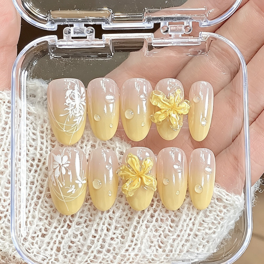 Premium Floral-Embossed Press-On Nail Set