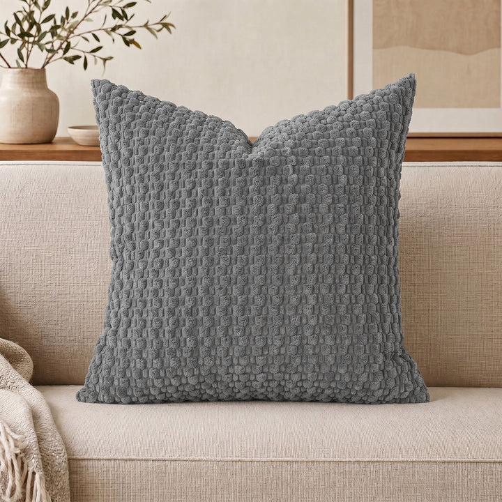 Textured chenille waffle throw pillow with plush insert Bowlift