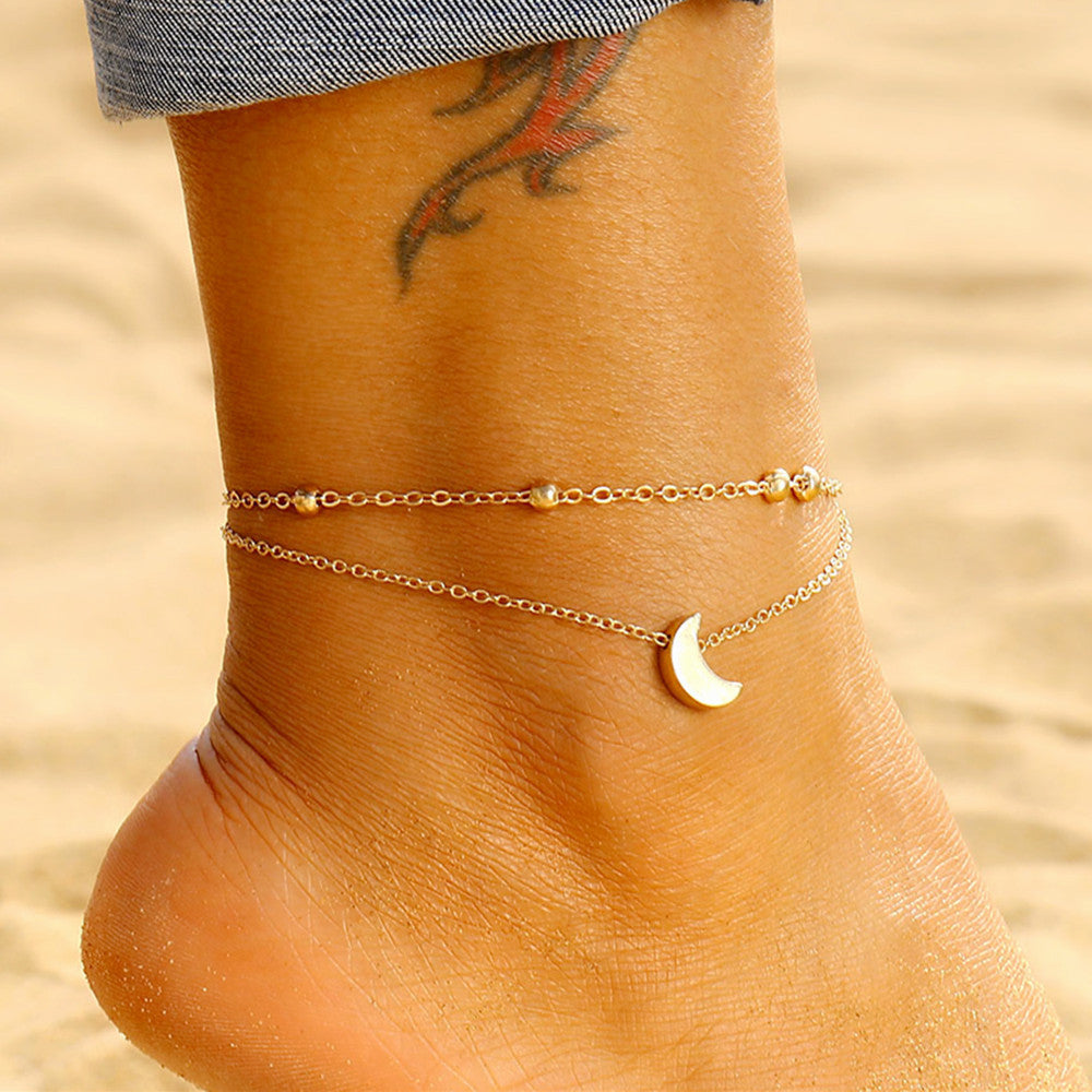 Double Layered Moon Charm Anklet Bowlift