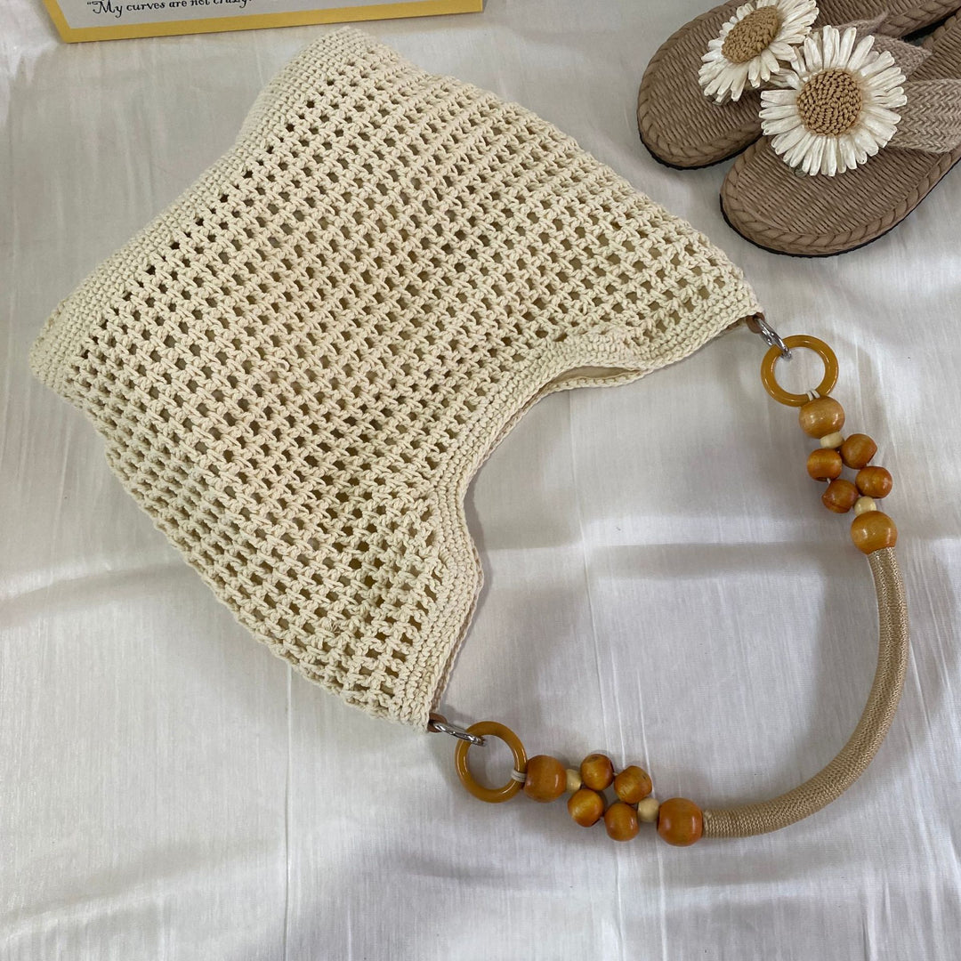 Hand-knotted macrame bag with wooden handles Bowlift