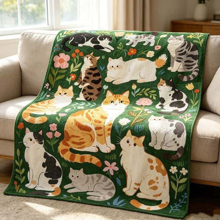 Cat-Themed Cozy Fleece Throw Blanket