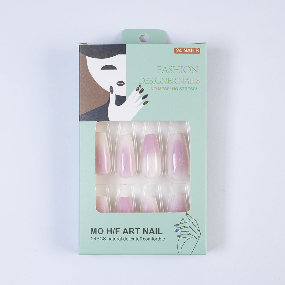 Artificial nails with delicate ombre effect and floral accents Bowlift