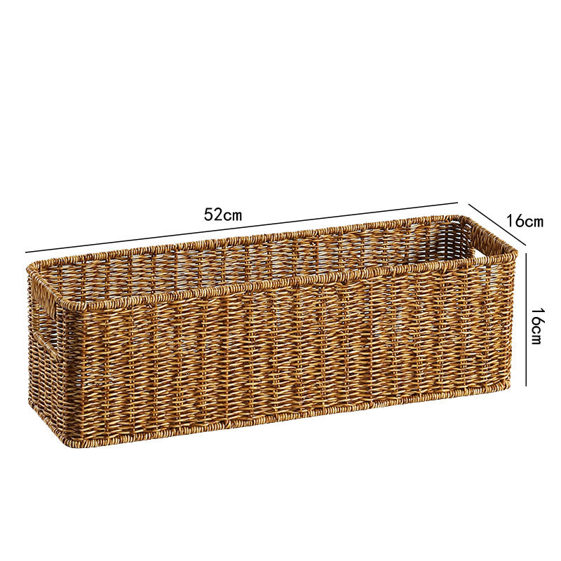 Handwoven Rectangular Storage Basket with Cut-Out Handles Bowlift