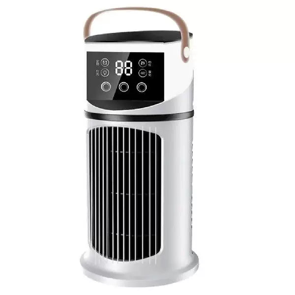 Unisex one size rechargeable tower climate fan with touch LED control, integrated humidifying reservoir, and leather carrying handle Bowlift