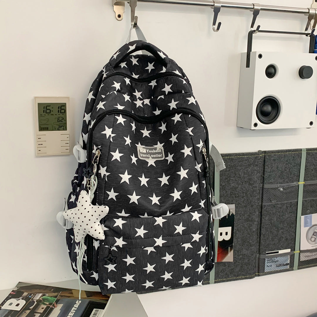 Trendy Star-Print School Backpack Bowlift