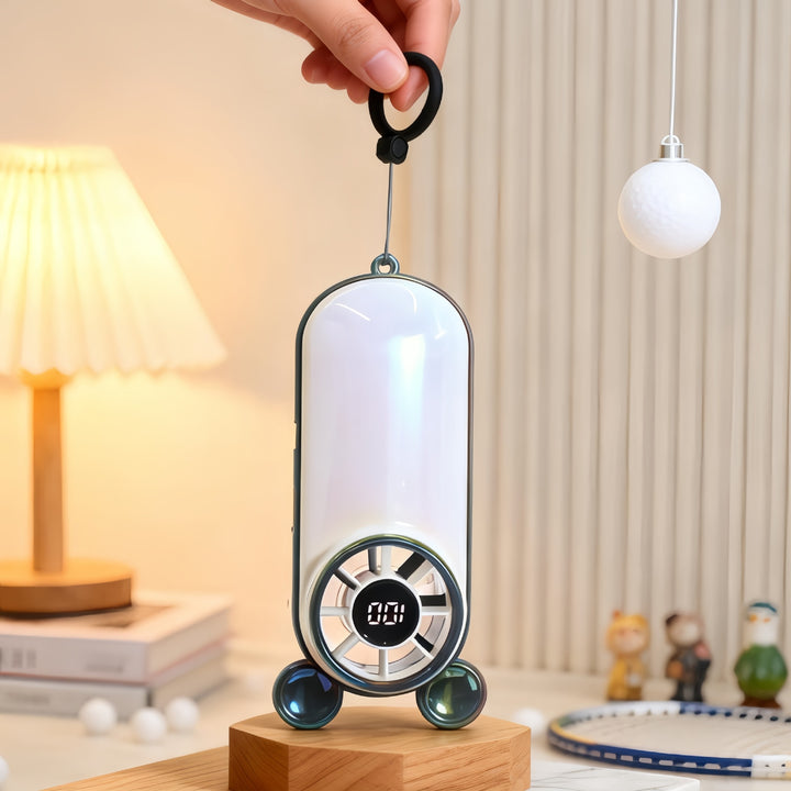 Ladies portable hand fan with digital temperature display and cute character design Bowlift