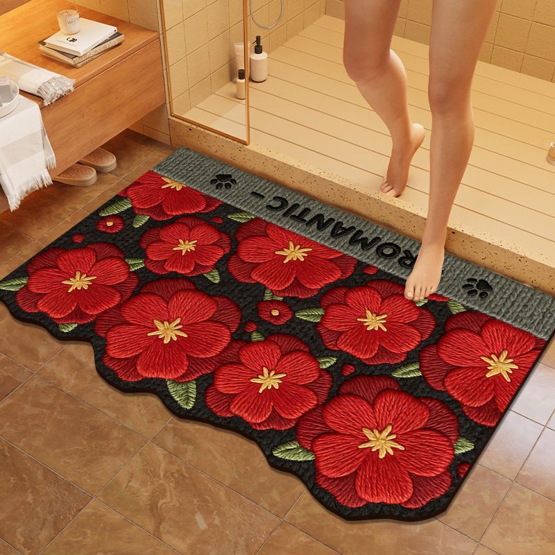 Floral Embroidered Bathroom Mat Bowlift