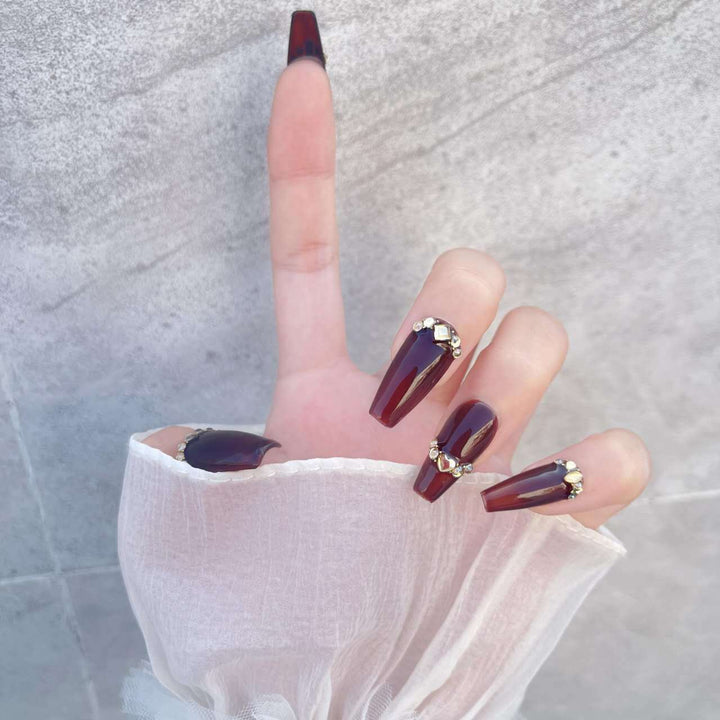 Artistic Glamorous Press-On Nails Set with Crystal Accents