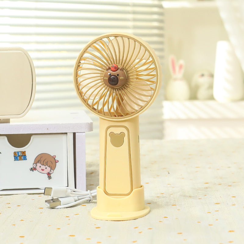 Unisex portable rechargeable USB hand fan with cute bear design and stand Bowlift
