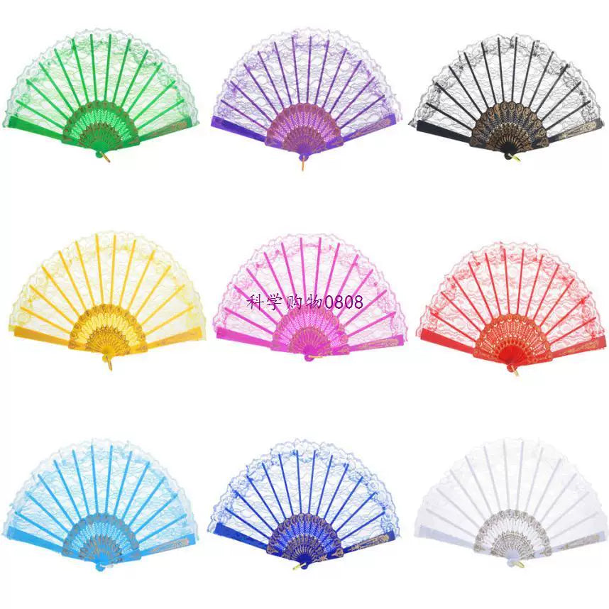 Women's One Size Lace Folding Fans with Wavy Edges and Light Plastic Inserts Bowlift
