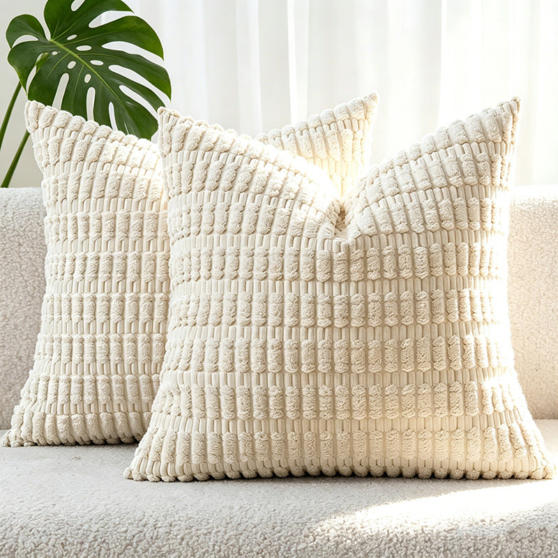 Textured Plush Decorative Throw Pillow Cover with Chenille Grid Pattern Bowlift