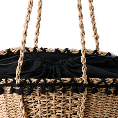 Braided Basket Bag with Pompons Bowlift