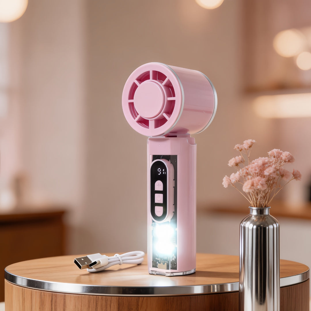 Women Portable Hand Fan with LED Display Bowlift