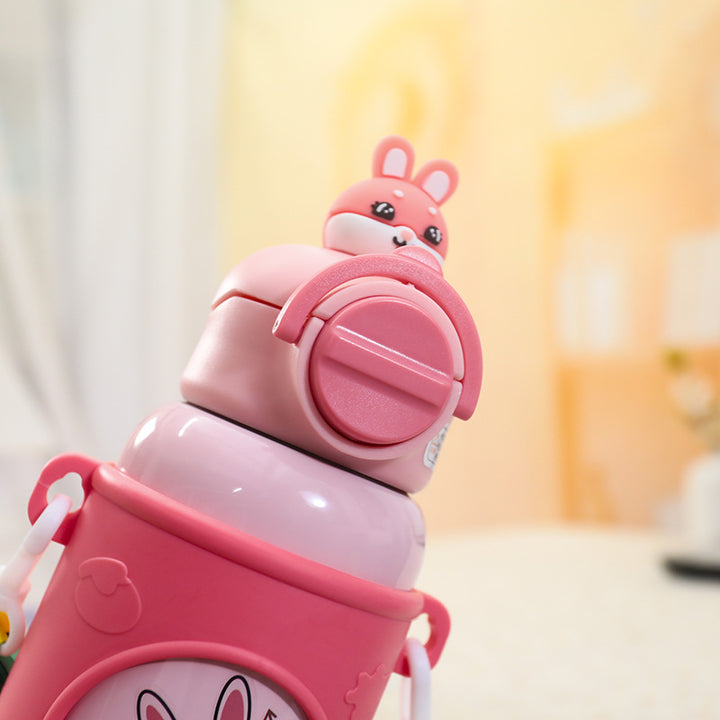 Ladies Insulated Drinking Bottle with Cute Frog Design and Practical Carry Strap Bowlift