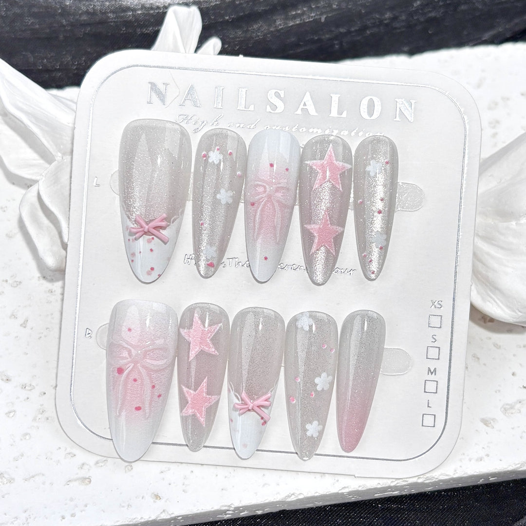 Decorative Press-On Nail Art Set with Stars and Bows