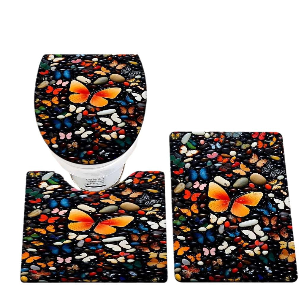 Decorative Rock and Butterfly Bathroom Mat Set Bowlift