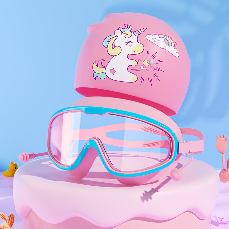 Kids Unicorn-Themed Swim Mask and Cap Set Bowlift
