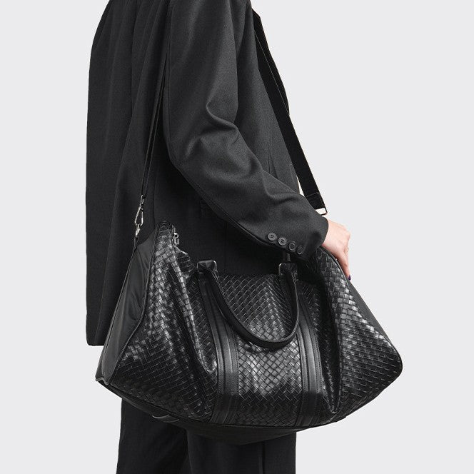 Premium Woven Leather Weekend Duffel Bag Bowlift