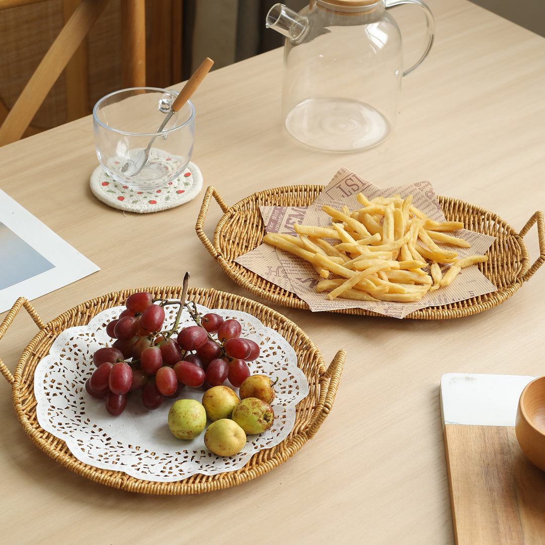 Handwoven Round Serving Tray with Ergonomic Handles Bowlift