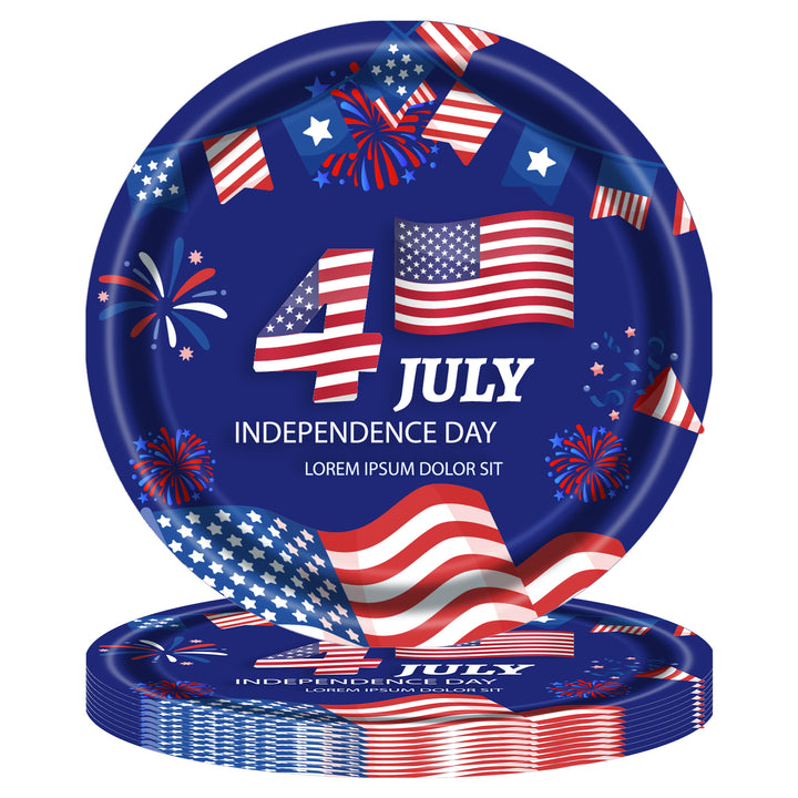 Unisex disposable paper plate with patriotic Statue of Liberty and stars and stripes design, sturdy wide rim Bowlift