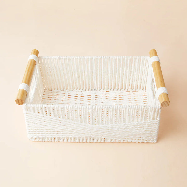 Handwoven Storage Basket with Wooden Handles Bowlift