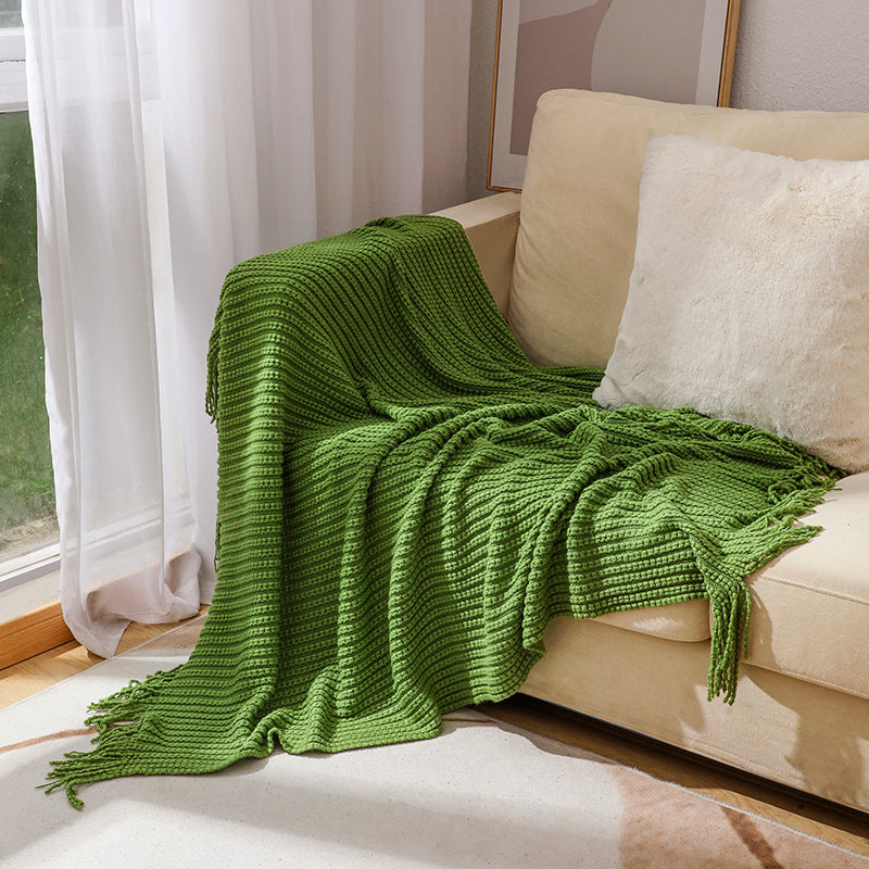 Textured Fringe Knit Throw Blanket Bowlift