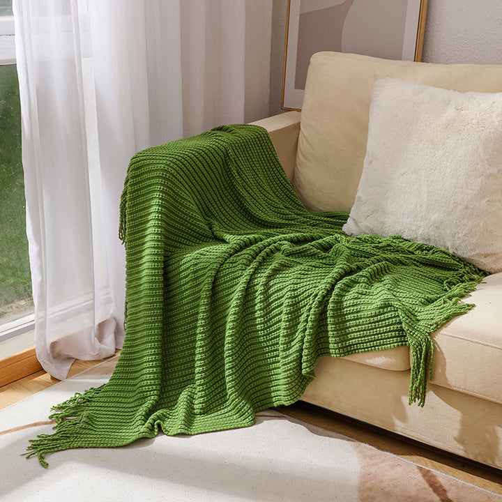 Textured Fringe Knit Throw Blanket Bowlift