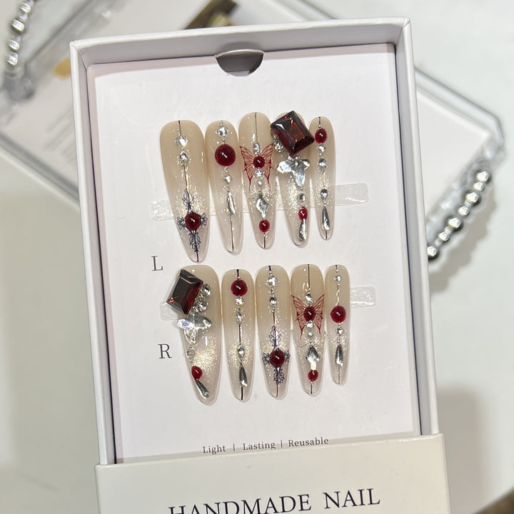 Artistic Floral Embellished Press-On Nail Set Bowlift