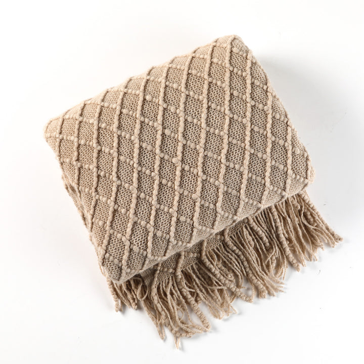 Cable Knit Fringe Throw Blanket Bowlift
