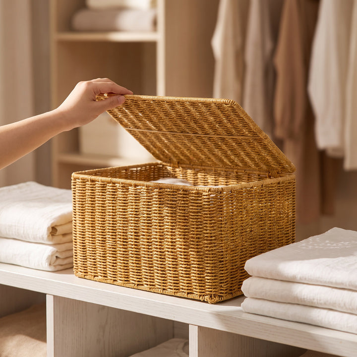 Woven Storage Chest with Lid Bowlift