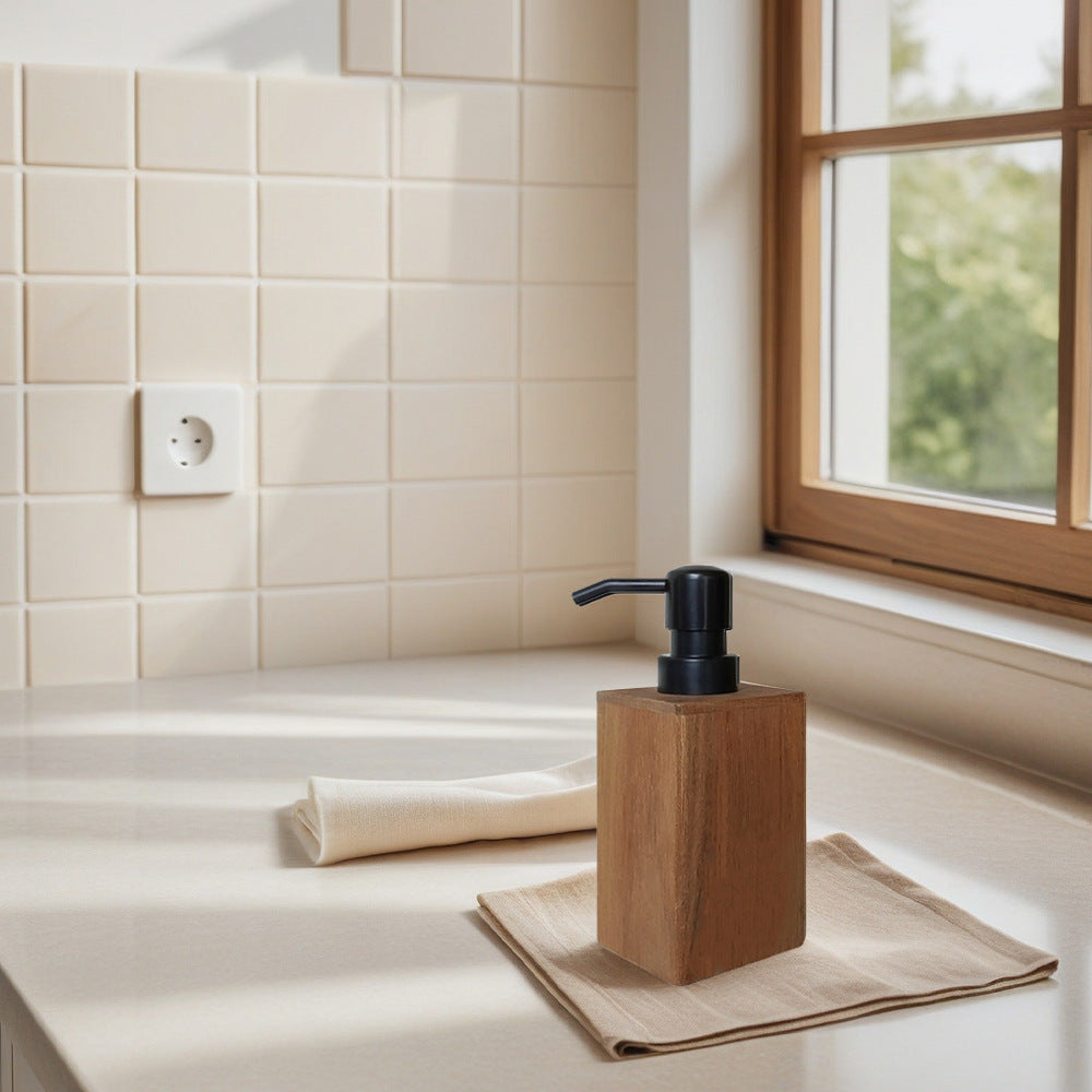 Solid Wood Pump Soap Dispenser Rectangular Minimalist Vanity Accessory Bowlift
