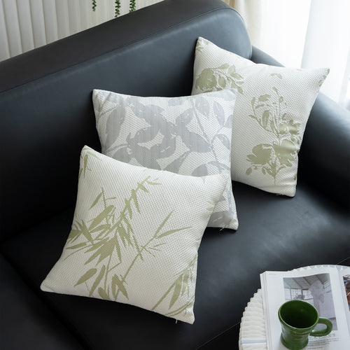 Jacquard pillowcase with textured waffle weave and delicate leaf pattern Bowlift