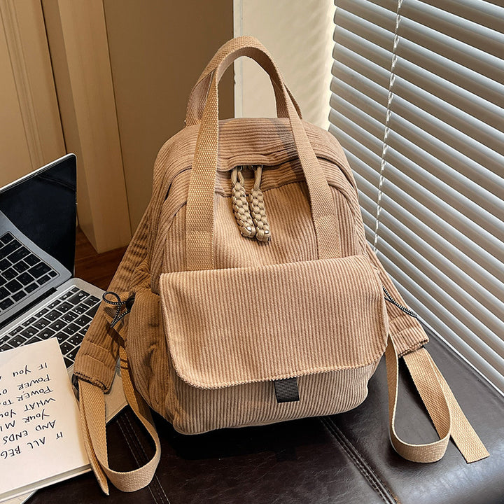 Cord-Backpack with Multiple Compartments and Reinforced Bottom Bowlift