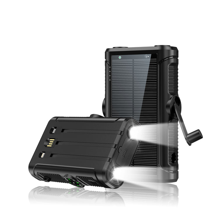 Portable solar battery with integrated hand crank charger Bowlift
