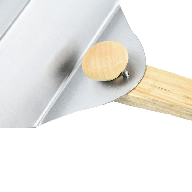 large round stainless steel pizza paddle with beveled edge and full-length wooden handle Bowlift