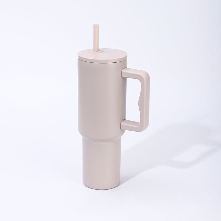 Double-Wall Insulated Travel Tumbler With Ergonomic Handle And Removable Straw