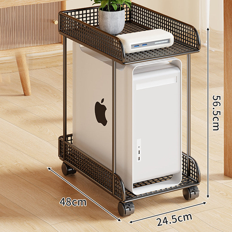 Under-Desk Rolling PC Tower Stand with Mesh Tray and Locking Casters