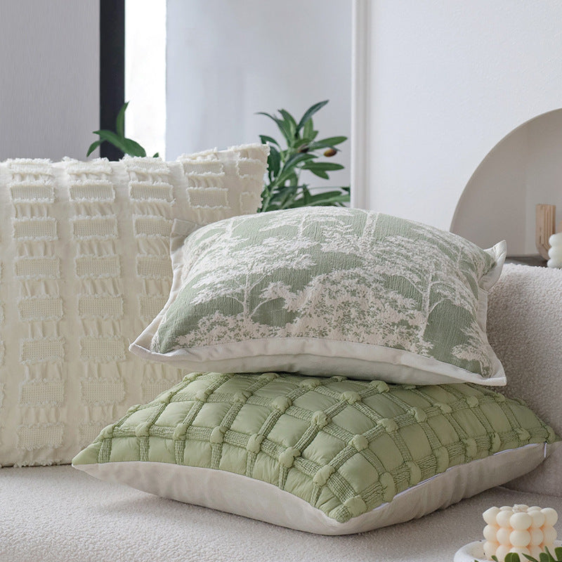 Square decorative cushion cover in Toile motif with jacquard weave structure and piped edge Bowlift