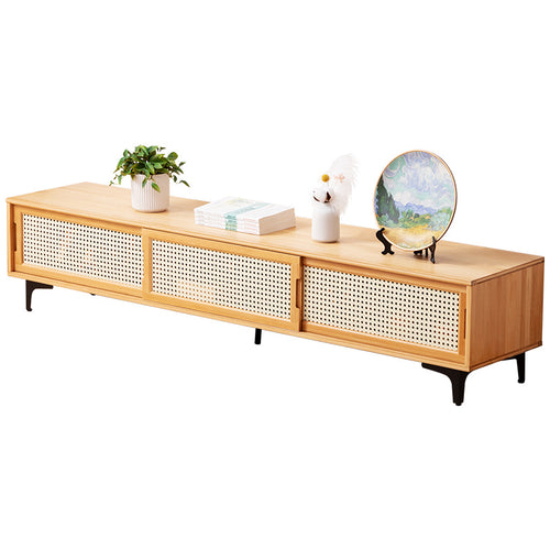 Elegant TV Cabinet with Stylish Rattan Elements and Generous Storage Bowlift