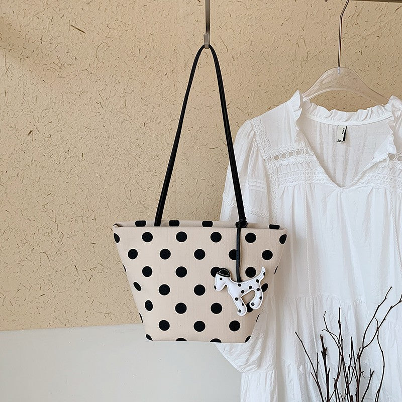 Polka Dot Canvas Shoulder Tote Bowlift