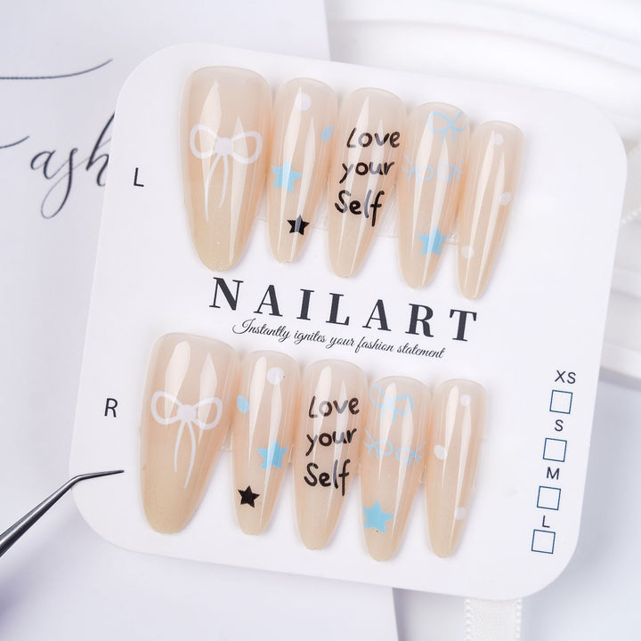 Artistic Press-On Nail Set with Cute Character Designs Bowlift