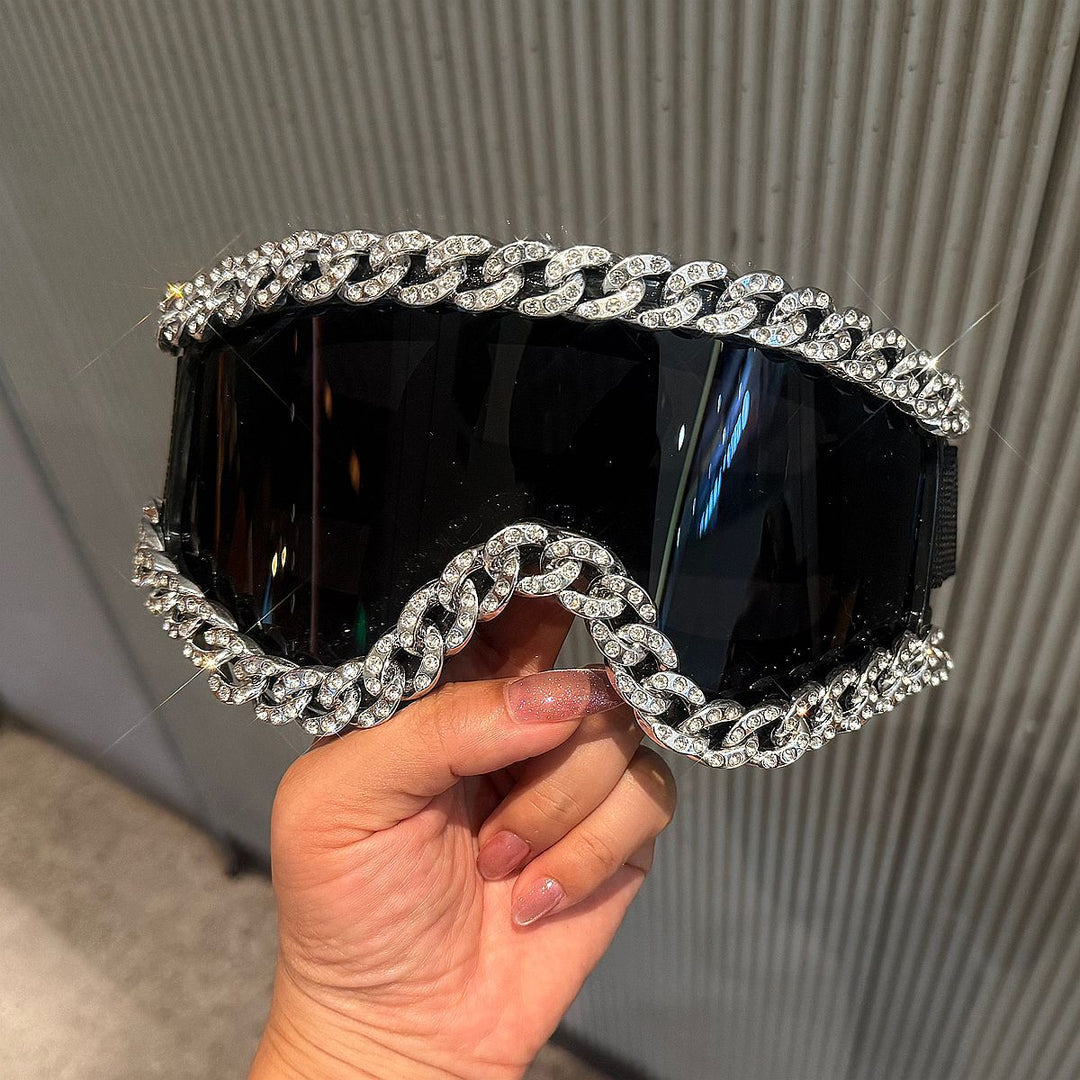 Ladies sporty elegant ski goggles with rhinestone decorated frame Bowlift
