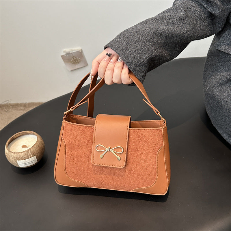 Stylish Faux Suede Handbag Bowlift