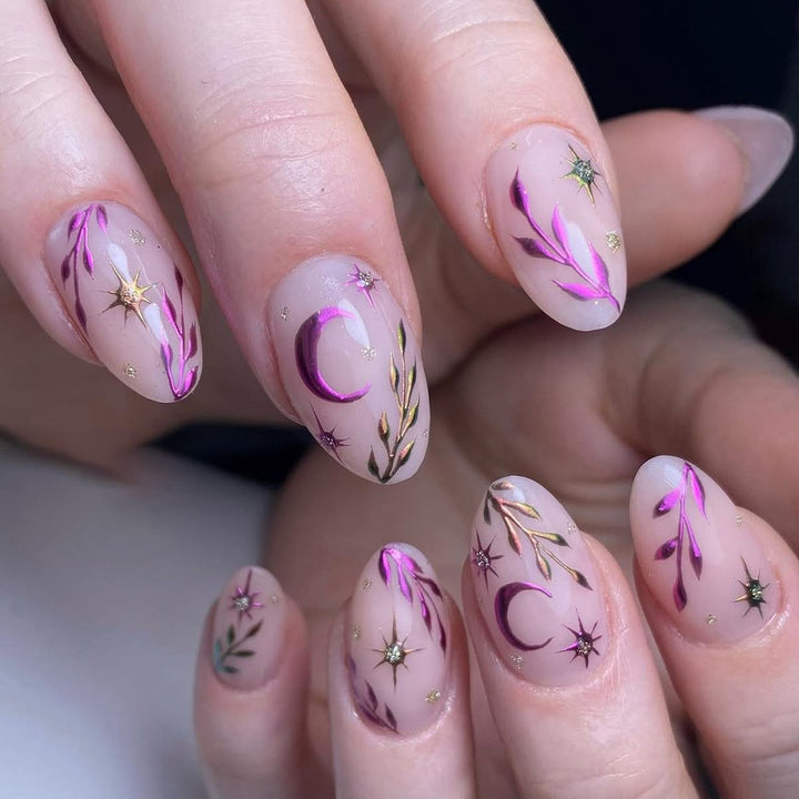 Artificial nails with floral 3D design and glitter accents Bowlift