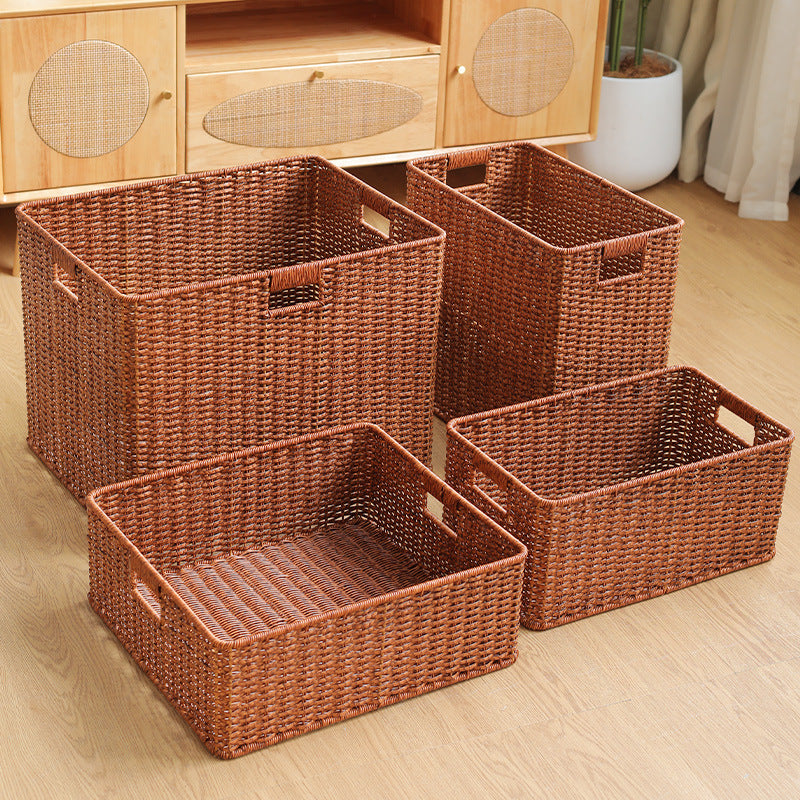 Large Woven Storage Bin with Ergonomic Cutout Handles Bowlift