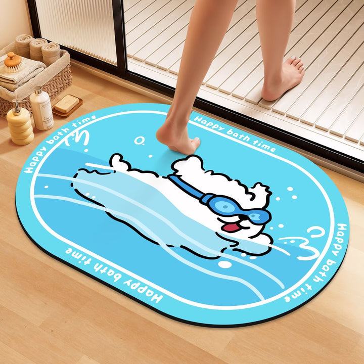 Playful Cartoon Dog Bath Mat Bowlift